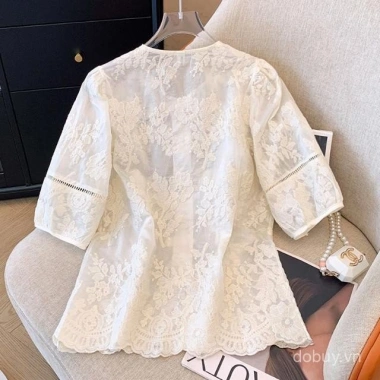 Áo sơ mi tay ngắn ren 2.025 thiết kế độc đáo nút ếch thời trang giảm giá 21% 9