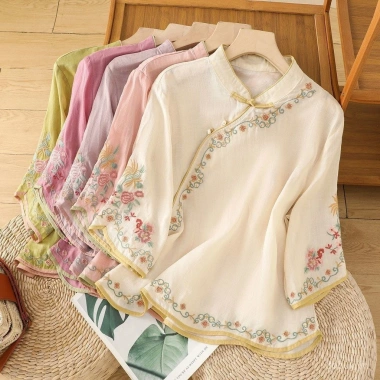 Áo sơ mi thêu cotton lanh phong cách Trung Quốc - Cheongsam 273.366₫