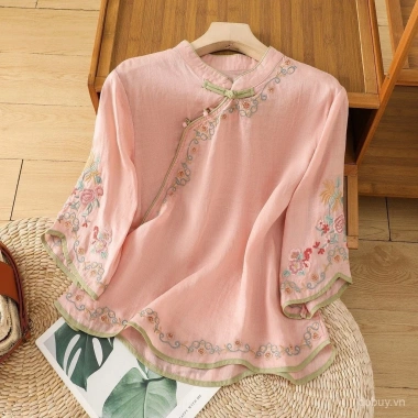Áo sơ mi thêu cotton lanh phong cách Trung Quốc - Cheongsam 273.366₫