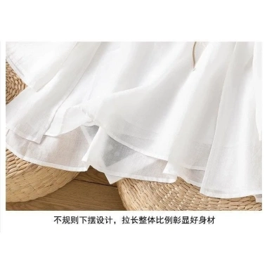 Áo sơ mi thêu vải lanh cổ tròn tay ba phần tư mùa hè – giá ưu đãi 226.204₫