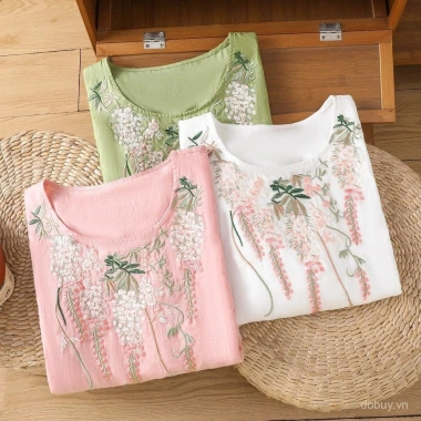 Áo sơ mi thêu vải lanh cổ tròn tay ba phần tư mùa hè – giá ưu đãi 226.204₫ 8 Áo sơ mi thêu vải lanh cổ tròn tay ba phần tư mùa hè – giá ưu đãi 226.204₫ 8
