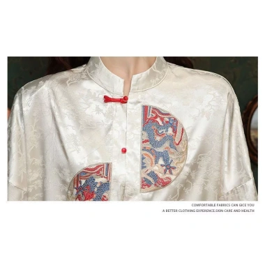Áo sơ mi Trung Hoa 2.025 Satin Jacquard Slim Fit, cổ ếch, nút đứng - Giảm 20%