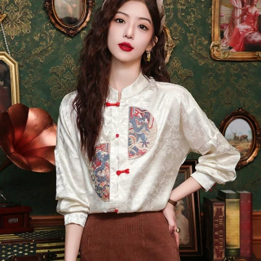 Áo sơ mi Trung Hoa 2.025 Satin Jacquard Slim Fit, cổ ếch, nút đứng - Giảm 20% 10 Áo sơ mi Trung Hoa 2.025 Satin Jacquard Slim Fit, cổ ếch, nút đứng - Giảm 20% 10