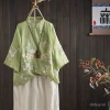 Áo sơ mi vải lanh cotton phong cách Trung Quốc, thêu lớn, cổ đứng, tay 3/4, nếp gấp, nút ếch - Giá chỉ 303.507₫ 3