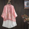 Áo sơ mi vải lanh cotton phong cách Trung Quốc, thêu lớn, cổ đứng, tay 3/4, nếp gấp, nút ếch - Giá chỉ 303.507₫ 6