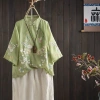 Áo sơ mi vải lanh cotton phong cách Trung Quốc, thêu lớn, cổ đứng, tay 3/4, nếp gấp, nút ếch - Giá chỉ 303.507₫ 7