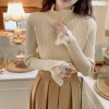 Áo sweater Dệt Kim Cổ Lọ Phối Ren 5 Màu Tùy Chọn Thời Trang Cho Nữ