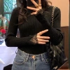 Áo sweater Dệt Kim Cổ Lọ Phối Ren 5 Màu Tùy Chọn Thời Trang Cho Nữ 10