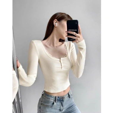 Áo tay dài cổ U, nút thờii, phong cách bigsize, vải tăm lụa Quảng Châu cao cấp - 94.860₫ 9