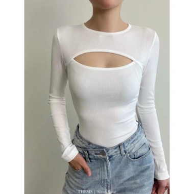 Áo tay dài pom khoét ngực vải gân tăm lụa cao, size 38, tặng dây chuyền cao cấp 2sp