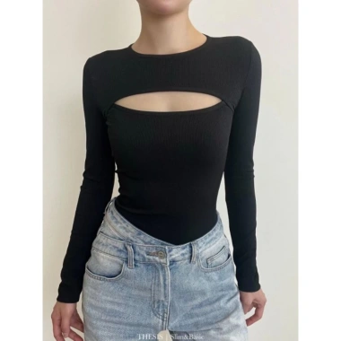 Áo tay dài pom khoét ngực vải gân tăm lụa cao, size 38, tặng dây chuyền cao cấp 2sp 2