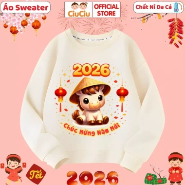 Áo Tết Bé CIUCIU KID Nỉ Sweater 2.026 Bính Ngọ - Mềm Ấm, Giá 160k 5