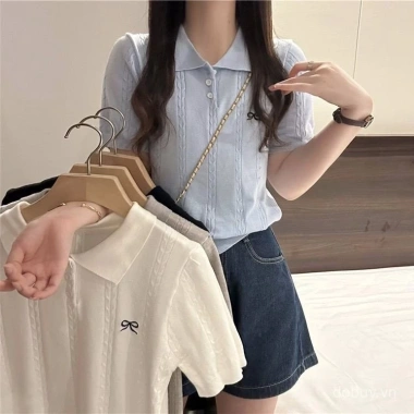 Áo thun ngắn tay thêu kiểu polo lụa lạnh mùa hè cho nữ – Giá chỉ 119.627₫
