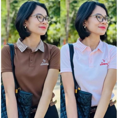 Áo thun nữ cổ bẻ caro Love Me dễ thương – Giá chỉ 89.000, khuyến mãi đặc biệt 10 Áo thun nữ cổ bẻ caro Love Me dễ thương – Giá chỉ 89.000, khuyến mãi đặc biệt 10