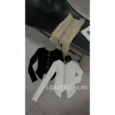 Áo thun tay siêu dài dáng ôm nút full khuy tròn, nhẹ sexy, cổ V trơn - 119k
