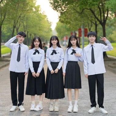 [áo tím]Bộ Đồng Phục Học Sinh Thái Lan - Nanno cosplay Gồm áo+nơ+chân váy JK nữ sinh kẻ Caro chữ A Xếp Ly Dáng Xoè Ulzza 7