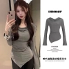 Áo trễ vai thu đông nữ họa tiết trơn nhún eo ôm body HHQC SP193 129k 3