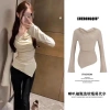 Áo trễ vai thu đông nữ họa tiết trơn nhún eo ôm body HHQC SP193 129k 6