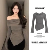 Áo trễ vai thu đông nữ họa tiết trơn nhún eo ôm body HHQC SP193 129k 8