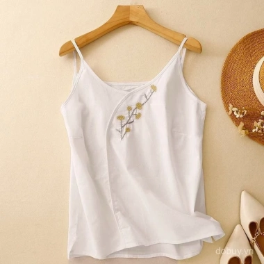 Áo vest & áo lót top Trung Quốc vải lanh cotton thêu, mát mùa hè - 153.506₫ 2