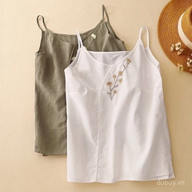 Áo vest & áo lót top Trung Quốc vải lanh cotton thêu, mát mùa hè - 153.506₫ 3