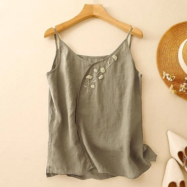 Áo vest & áo lót top Trung Quốc vải lanh cotton thêu, mát mùa hè - 153.506₫ 9