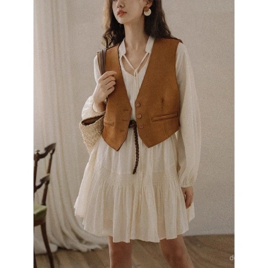 Áo vest bohemian nâu phong cách cao bồi phương Tây, thích hợp du lịch, giảm giá 241.824 VND