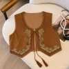 Áo vest da lộn cổ điển thêu tay phong cách dân tộc, mix váy và áo khoác bohemian, giảm giá 282.979₫