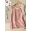 Áo vest mùa hè 2.025 cotton lanh nhẹ nhàng, màu retro, nút nghệ thuật - 207.878 VND
