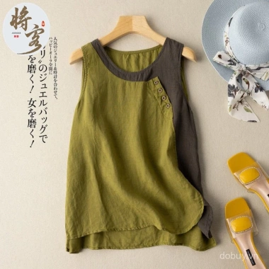 Áo vest mùa hè 2.025 cotton lanh nhẹ nhàng, màu retro, nút nghệ thuật - 207.878 VND 4