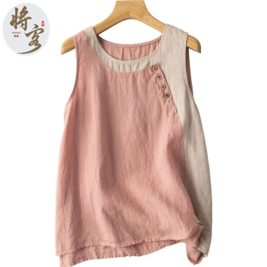 Áo vest mùa hè 2.025 cotton lanh nhẹ nhàng, màu retro, nút nghệ thuật - 207.878 VND 6
