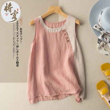 Áo vest mùa hè 2.025 cotton lanh nhẹ nhàng, màu retro, nút nghệ thuật - 207.878 VND 9