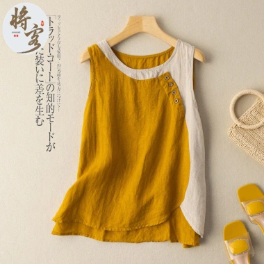 Áo vest mùa hè 2.025 cotton lanh nhẹ nhàng, màu retro, nút nghệ thuật - 207.878 VND 10