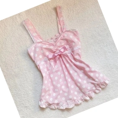 Áo vest top Retro Nhật Bản Y2K chấm bi ren, siêu dễ thương, 386.979đ 2