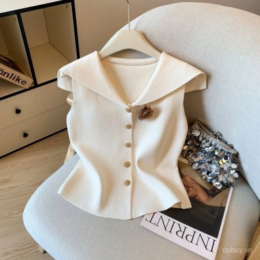 Áovest không cánh mùa hè màu hải quân, cổ sweetheart, họa tiết 3D thanh lịch, giảm giá 17% chỉ 231.310 VNĐ 2