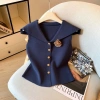 Áovest không cánh mùa hè màu hải quân, cổ sweetheart, họa tiết 3D thanh lịch, giảm giá 17% chỉ 231.310 VNĐ 10