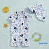 Aqua-2 Rash Guard Bé Trai 2 Chiếc Đồ Bơi In Động Vật, Tay Ngắn, Dây Kéo, Có Mũ Bơi - Giảm 23% 2