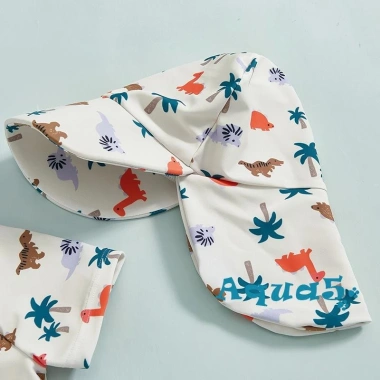 Aqua-2 Rash Guard Bé Trai 2 Chiếc Đồ Bơi In Động Vật, Tay Ngắn, Dây Kéo, Có Mũ Bơi - Giảm 23%