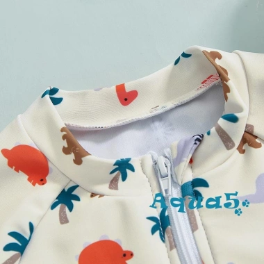 Aqua-2 Rash Guard Bé Trai 2 Chiếc Đồ Bơi In Động Vật, Tay Ngắn, Dây Kéo, Có Mũ Bơi - Giảm 23%