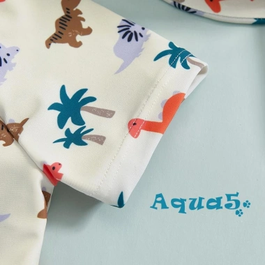 Aqua-2 Rash Guard Bé Trai 2 Chiếc Đồ Bơi In Động Vật, Tay Ngắn, Dây Kéo, Có Mũ Bơi - Giảm 23%