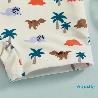 Aqua-2 Rash Guard Bé Trai 2 Chiếc Đồ Bơi In Động Vật, Tay Ngắn, Dây Kéo, Có Mũ Bơi - Giảm 23%