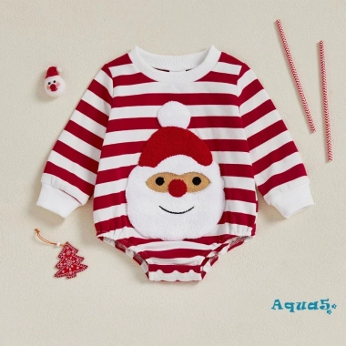 Aqua-Baby Áo Liền Quần Giáng Sinh Sọc In Ông Già Noel Thêu Tay Dài Cổ Tròn - Giá 190.080 VND