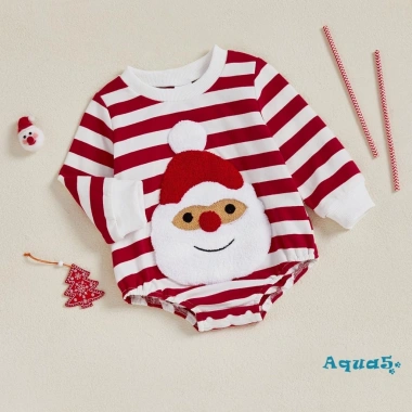 Aqua-Baby Áo Liền Quần Giáng Sinh Sọc In Ông Già Noel Thêu Tay Dài Cổ Tròn - Giá 190.080 VND