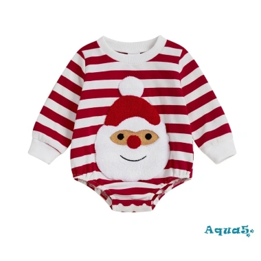 Aqua-Baby Áo Liền Quần Giáng Sinh Sọc In Ông Già Noel Thêu Tay Dài Cổ Tròn - Giá 190.080 VND