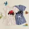 Aqua Baby Boy Set Mùa Hè Họa Tiết Máy Kéo Cổ Tròn Tay Ngắn, Quần Short 2 Chiếc Giá Ưu Đãi 222k