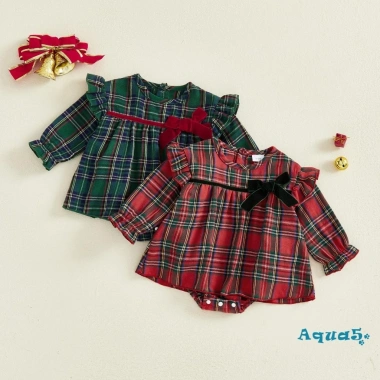 Aqua-Baby Girl Đầm Liền Quần Kẻ Sọc Tay Dài Nơ Xù Viền Cổ Tròn Giảm Giá 208.548₫
