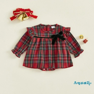 Aqua-Baby Girl Đầm Liền Quần Kẻ Sọc Tay Dài Nơ Xù Viền Cổ Tròn Giảm Giá 208.548₫
