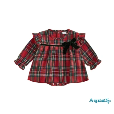 Aqua-Baby Girl Đầm Liền Quần Kẻ Sọc Tay Dài Nơ Xù Viền Cổ Tròn Giảm Giá 208.548₫