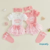 Aqua-Baby Girls 4 Bộ Trang Phục Dễ Thương: Áo Liền Quần Cổ Búp Bê, Băng Đô, Váy Tutu, Bộ Tất