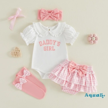 Aqua-Baby Girls 4 Bộ Trang Phục Dễ Thương: Áo Liền Quần Cổ Búp Bê, Băng Đô, Váy Tutu, Bộ Tất 4